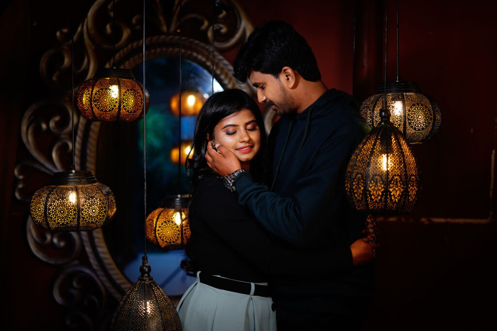 The couple's photo, taken in front of a mirror, beautifully captured their intimate hug, illuminated by the soft glow of ambient lamps, both dressed in sleek black western outfits.